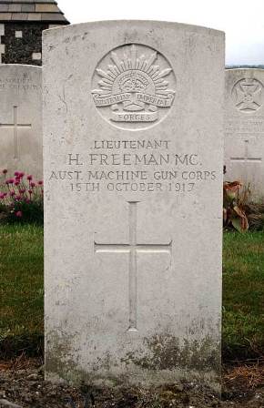 Memorial to H Freeman at Tyne Cot Cemetery.